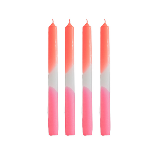 Candles -dip dye tapered -Neon pink/white/neon red - S4 -2.1x25 cm