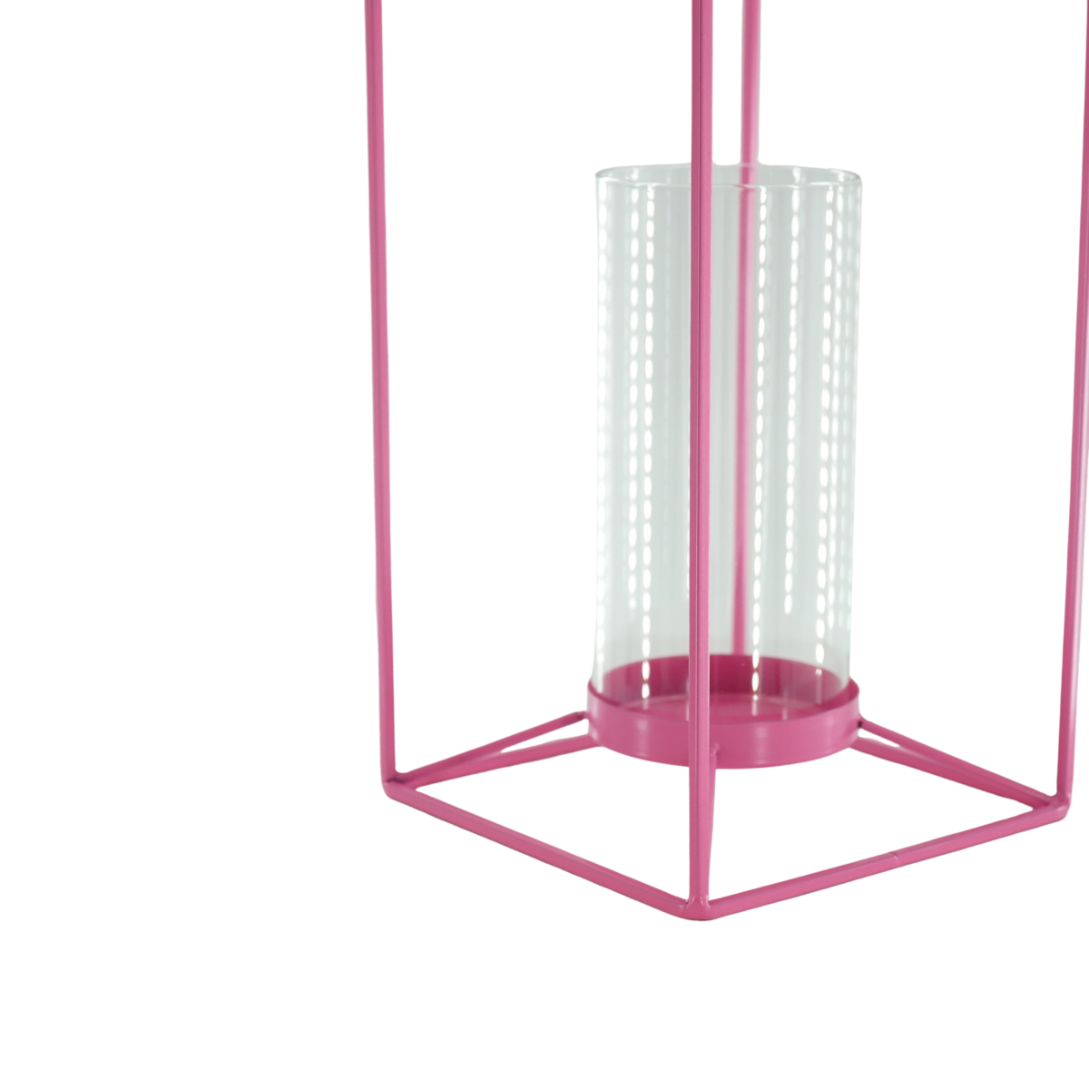 Lantaarn - Metaal/Glas - Roze - 14,5x14,5x25cm