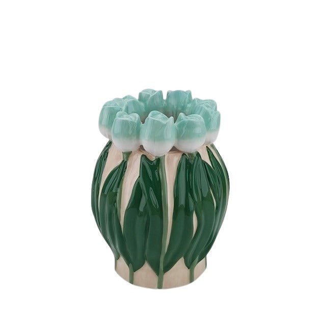 VASE-TULIPS- DOLOMITE-MINT/ GREEN-14X14X18CM