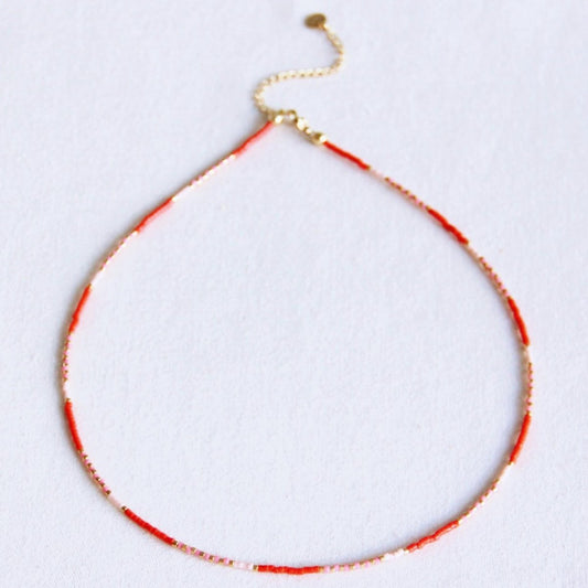 Kralen ketting rood/roze/nude