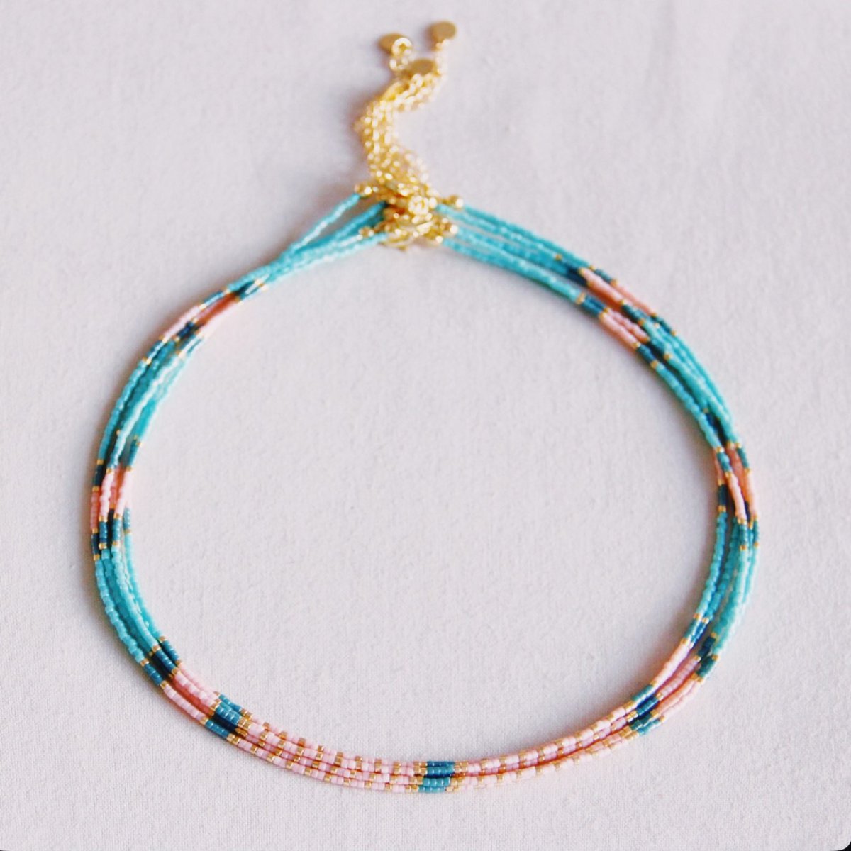 Kralen ketting - munt/smaragd/nude
