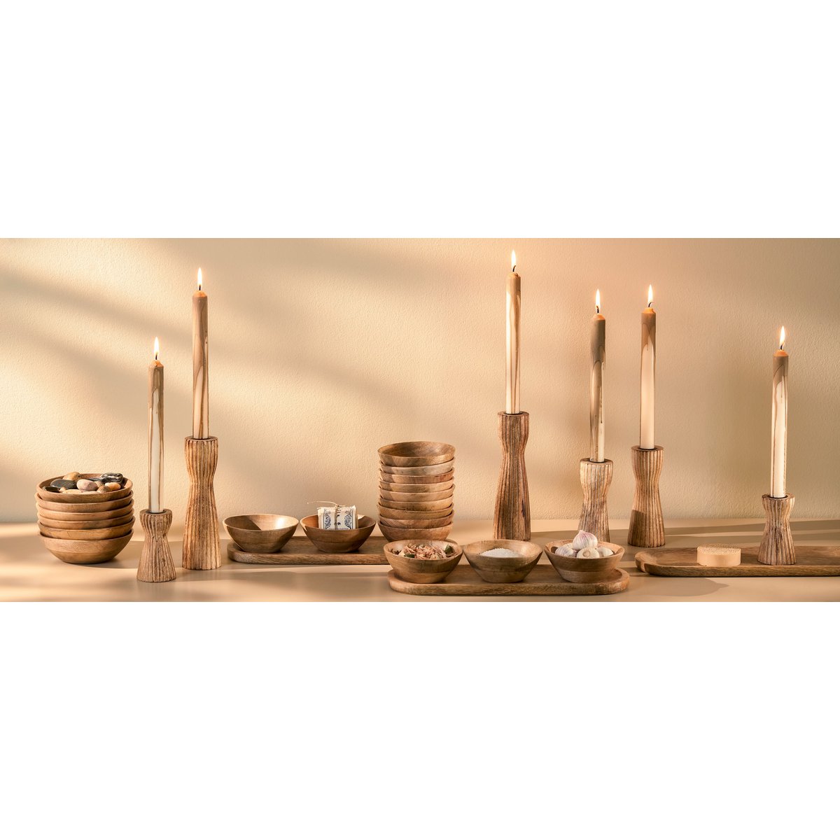 Tomar Bowls and Tray - Mango Wood - Light Brown