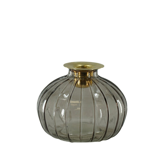 Candlestick - Bottle - Glass/Metal - Brown/Gold - 11x11x8.5cm
