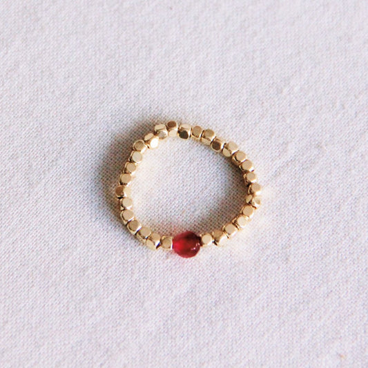 Elastische ring met steen - roze
