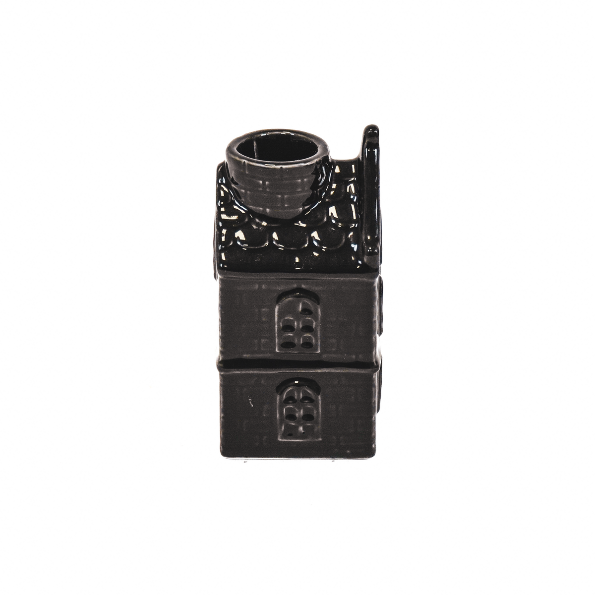Candle holder - House - Ceramic - Black - 6x5.5x11cm
