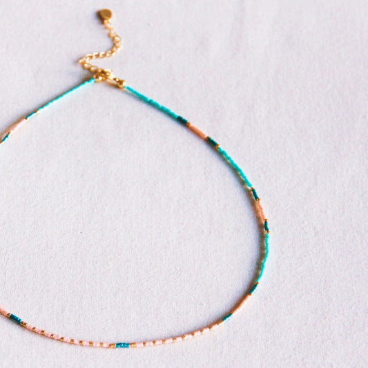 Kralen ketting - munt/smaragd/nude