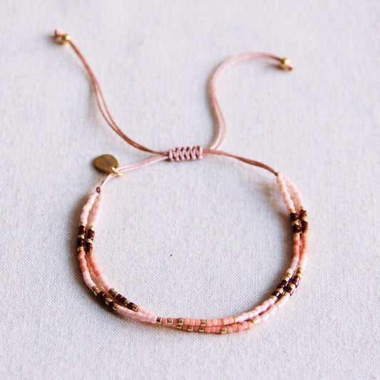 Dubbele Miyuki armband - roze/nude/bordeaux