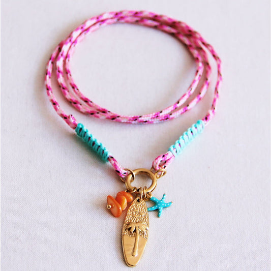 Surfketting met bedels - roze/mint