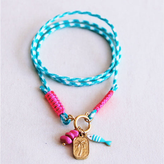 Ketting met bedels - turquoise/roze
