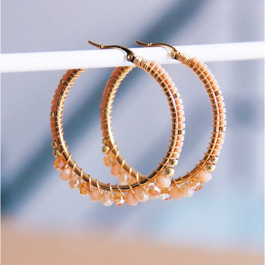 Oorbellen met facetten en Miyukis - Peach