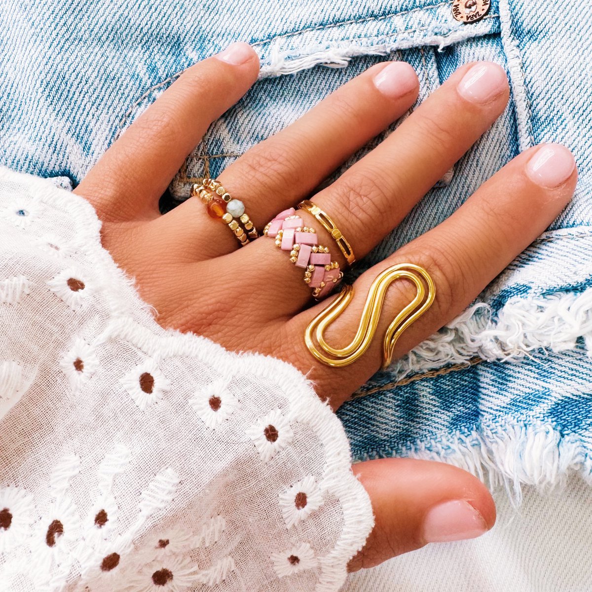 Statement ring XL curve - goud