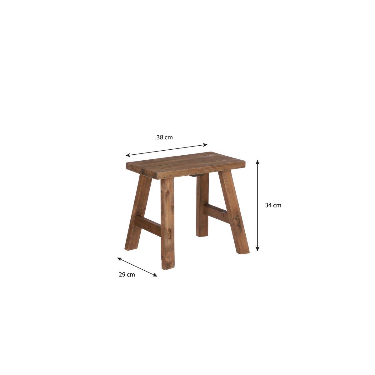 Bold Houten Krukje - L38 x B29 x H34 cm - Gerecycled Hout - Bruin