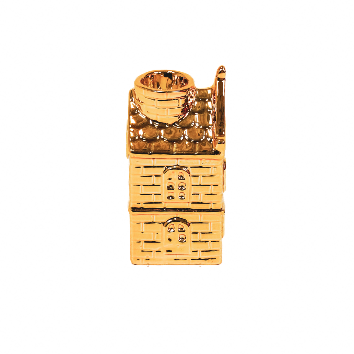 Candle holder - House - Ceramic - Gold - 6x5.5x11cm
