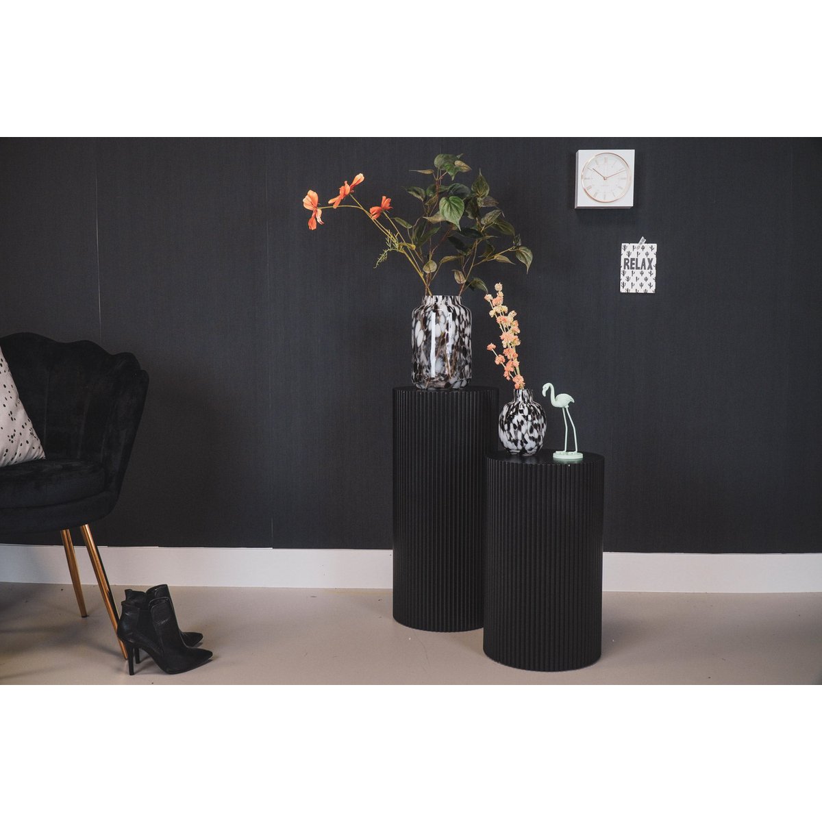 Side table / pillar - cylinder - MDF - black - 30x54cm