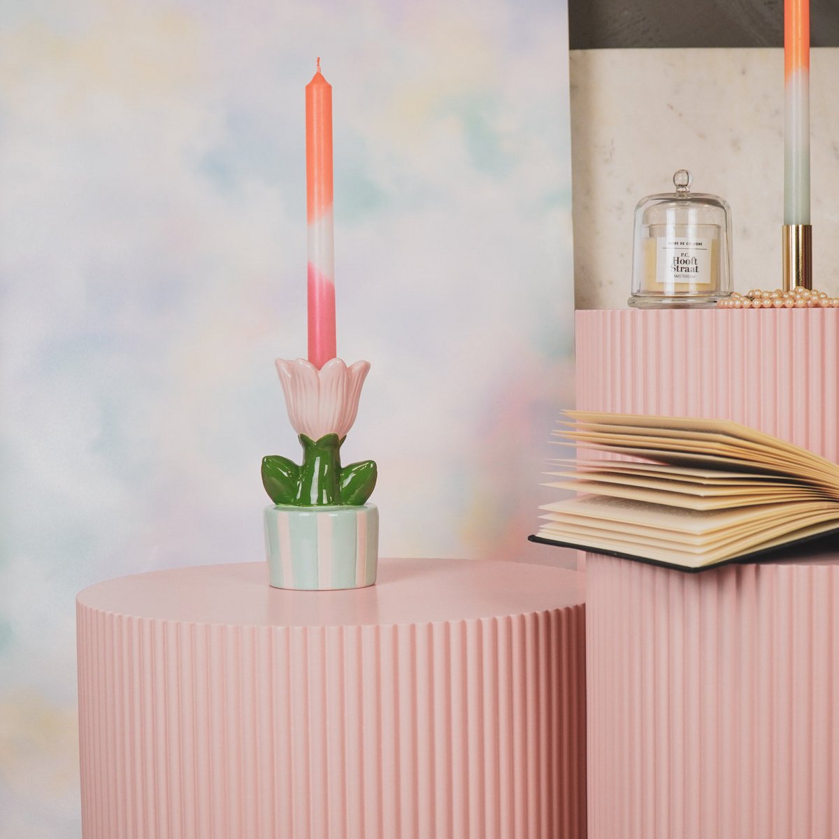 Candles -dip dye tapered -Neon pink/white/neon red - S4 -2.1x25 cm