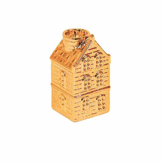 Candle holder - House - Ceramic - Gold - 6x5.5x11cm