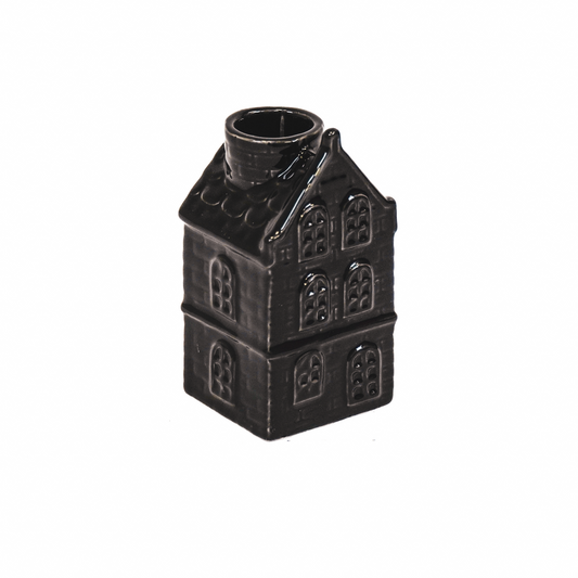 Candle holder - House - Ceramic - Black - 6x5.5x11cm