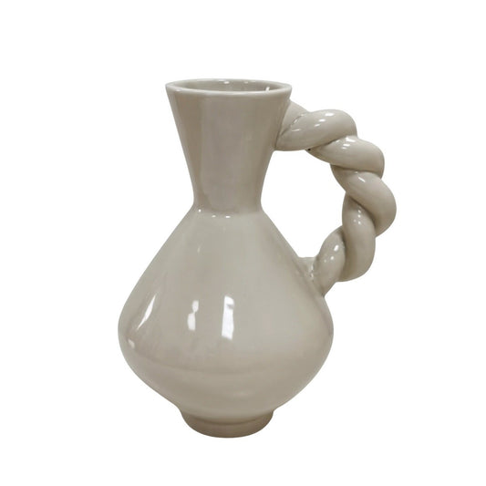Vase - Twisted Handle - Dolomite - sand - 17.5x13.5x22cm