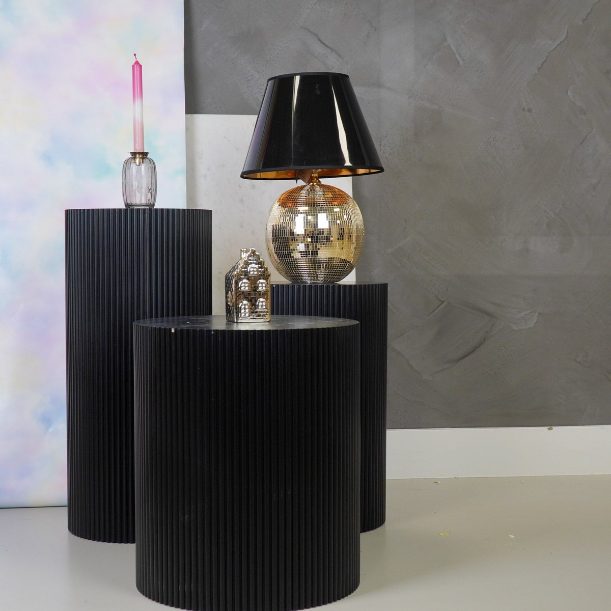 Side table / pillar - cylinder - MDF - black - 30x54cm