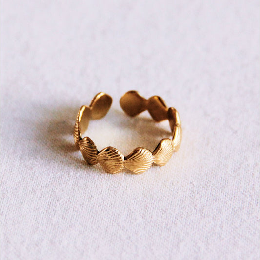 Verstelbare ring met schelpen - goud
