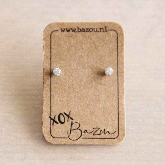 Mini stud earrings with rhinestones - silver