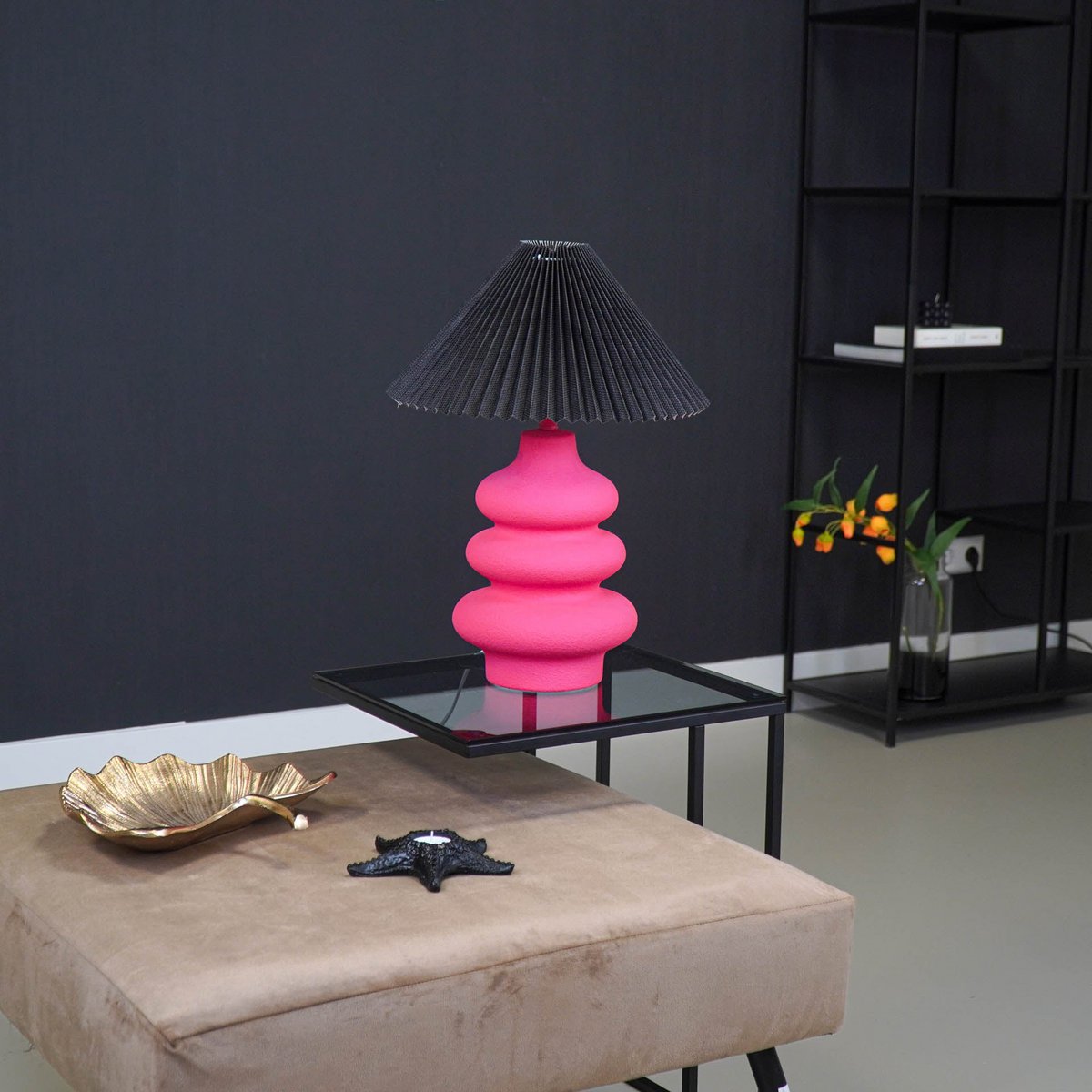 Lampshade - Pleated - Polyester - Black - 8x35x21cm