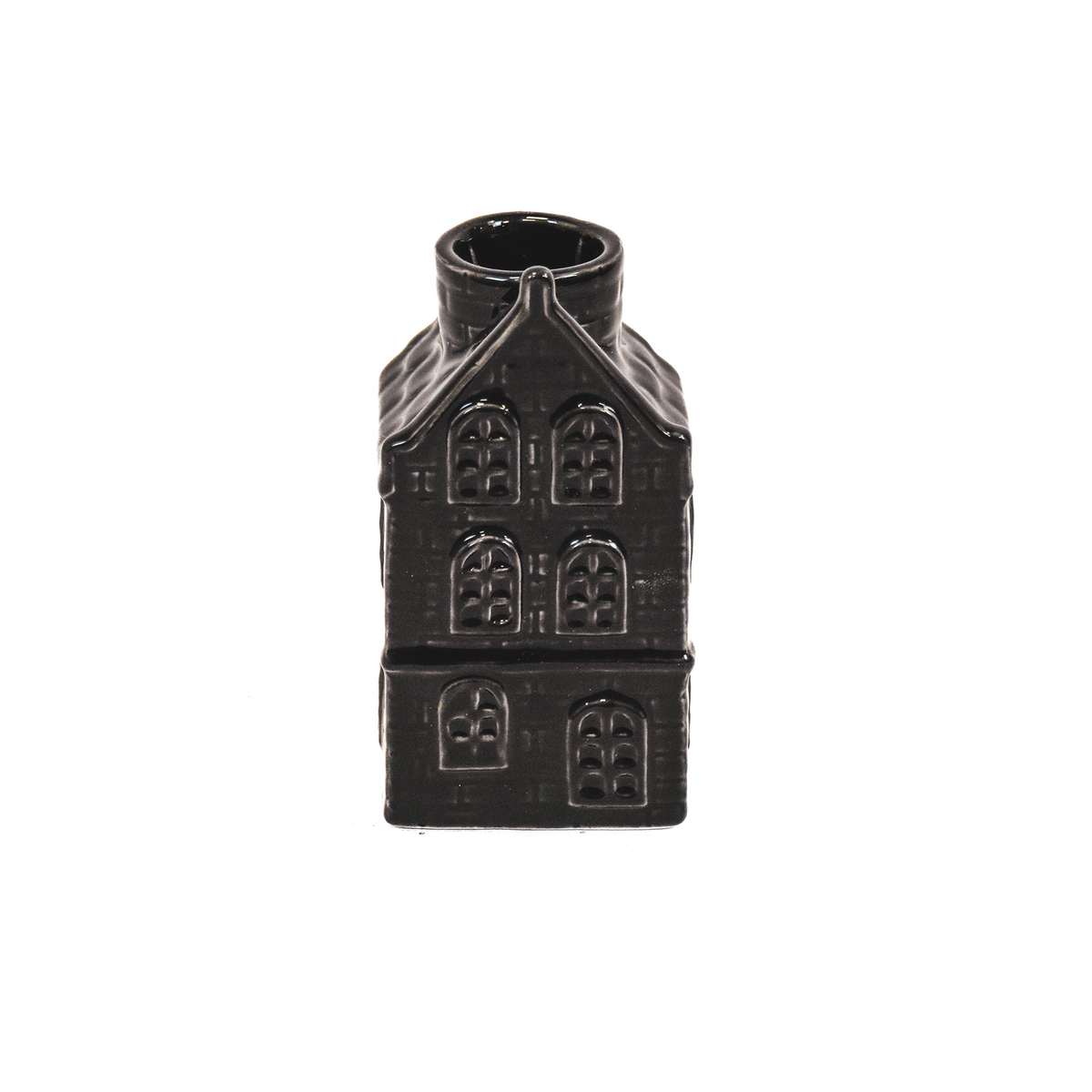 Candle holder - House - Ceramic - Black - 6x5.5x11cm