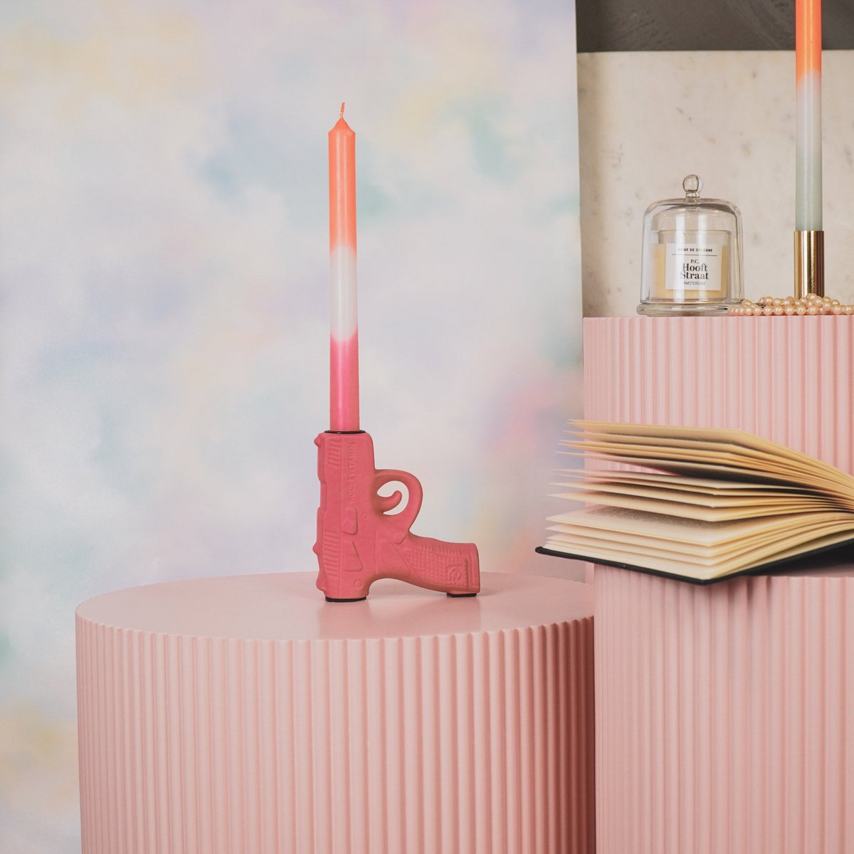 Candles -dip dye tapered -Neon pink/white/neon red - S4 -2.1x25 cm