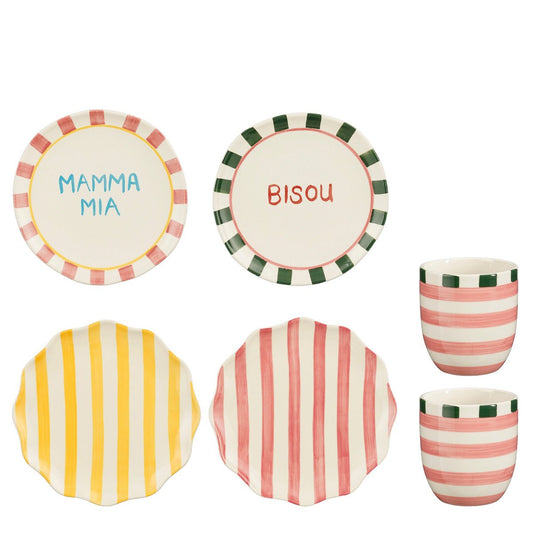 Bliss Dinnerware Set - 6-piece - Stoneware - Pink, Yellow, Green
