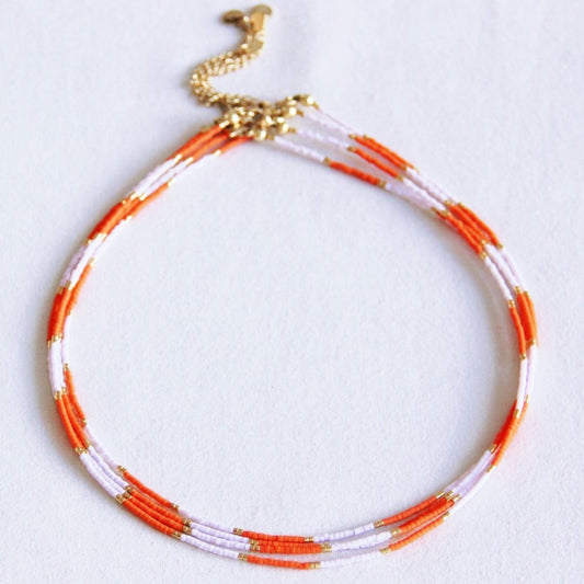 Ketting kralen - oranje/paars