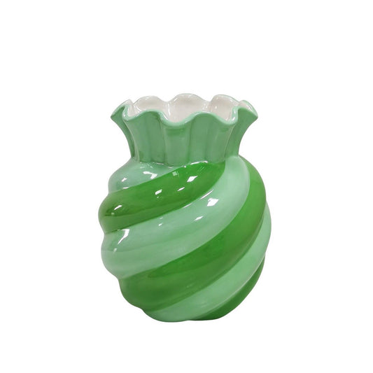 VASE- SWIRL-STONEY SEQUARE- mint/groen - 13X13X15.5CM