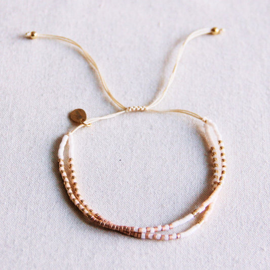 Dubbele Miyuki armband - nude/wit/taupe