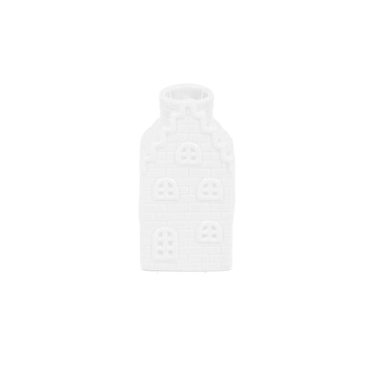 Kaarshouder - Huis - Keramiek - Wit - 6x6x11cm