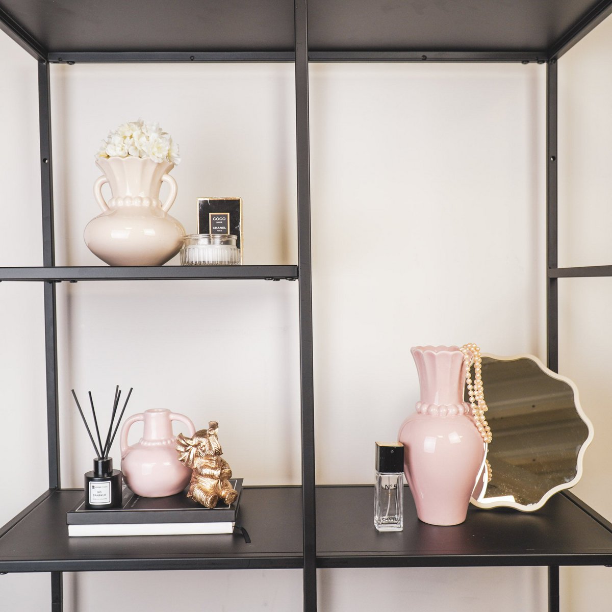 Vase - pearl neck - ceramic - light pink - 12x12x24cm