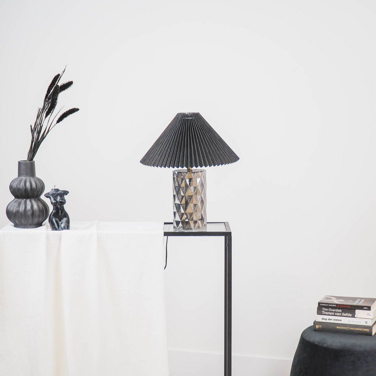 Lampshade - Pleated - Polyester - Black - 8x35x21cm